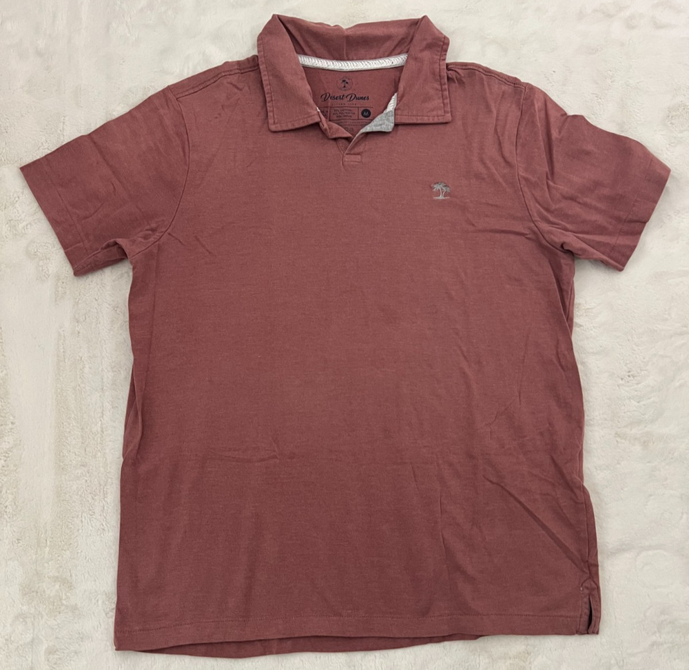 Desert Dunes Men's Medium Red Short Sleeve Polo Shirt Palm Tree Cotton Blend